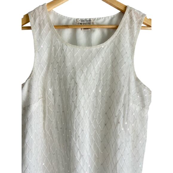 Vintage Cynthia Taylor Size Large 100% Silk White Beaded Sequin Mermaid Blouse - Picture 1 of 6